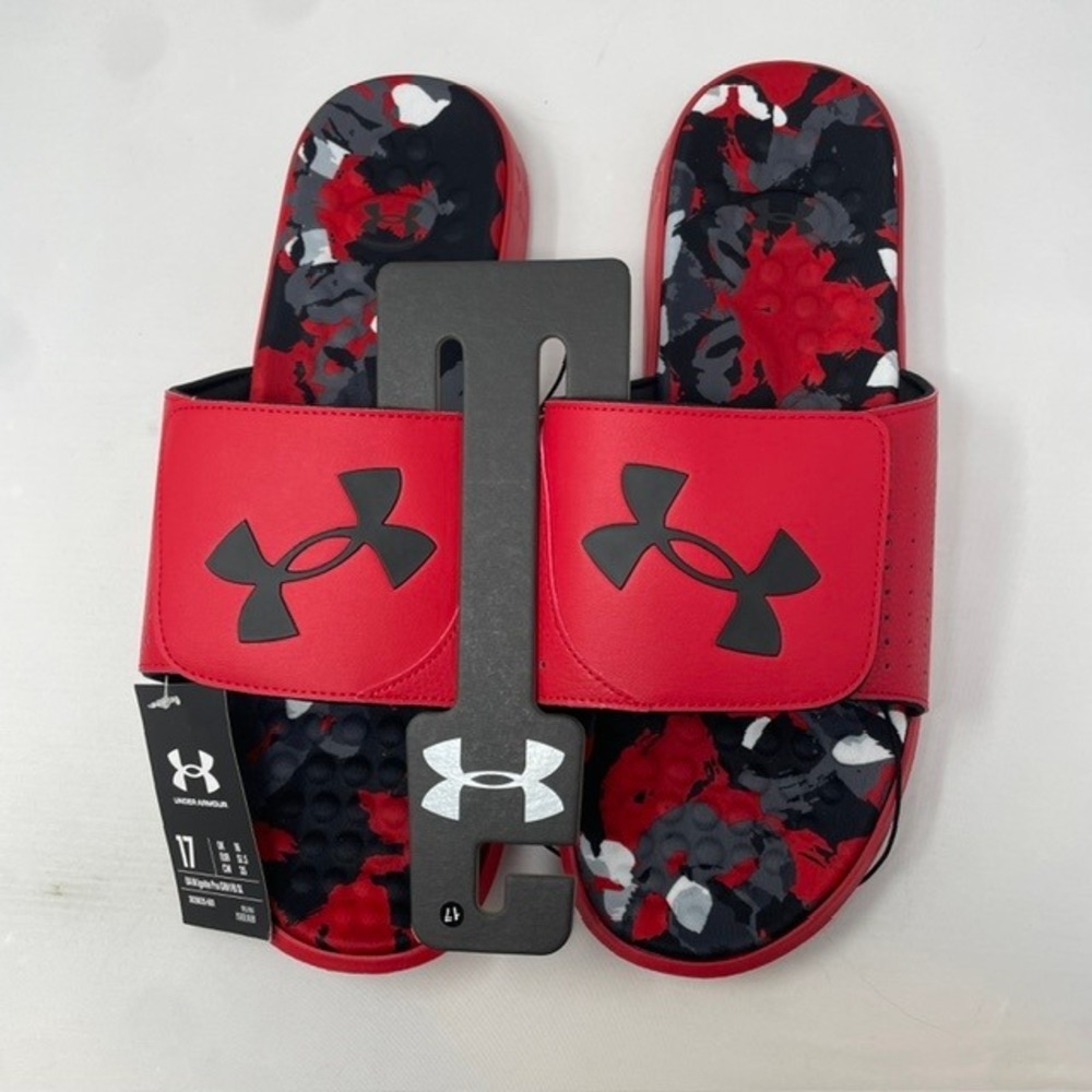 Under Armour Ignite Pro GRH FB SL Mens Red Black Camo Slides 3026025-601 Size 17